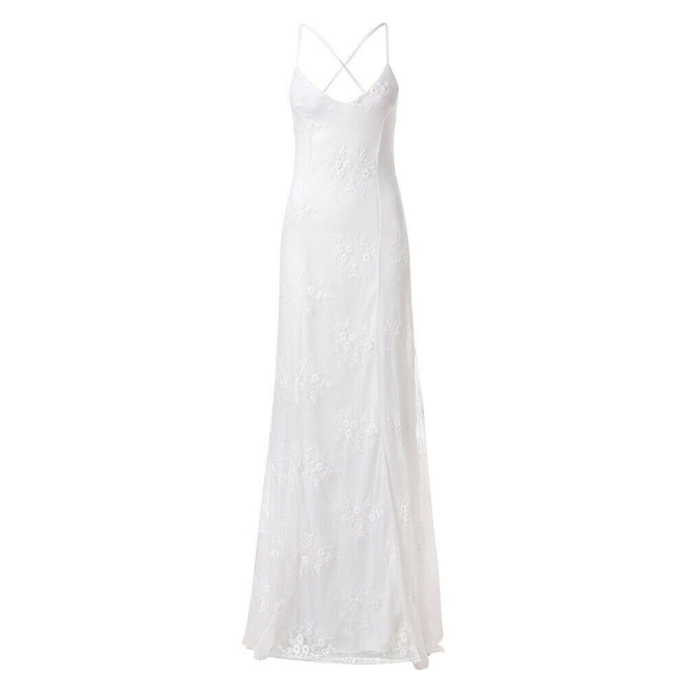 Backless Lace Deep V Neck Sleeveless Long Party Dr